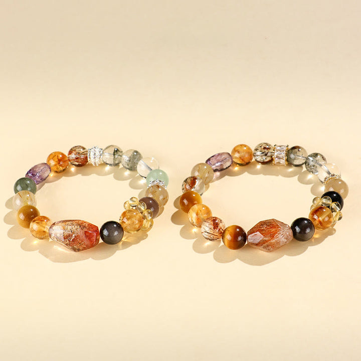 Buddha Stones Super Seven Crystal Topaz Obsidian Tiger Eye Positivity Bracelet