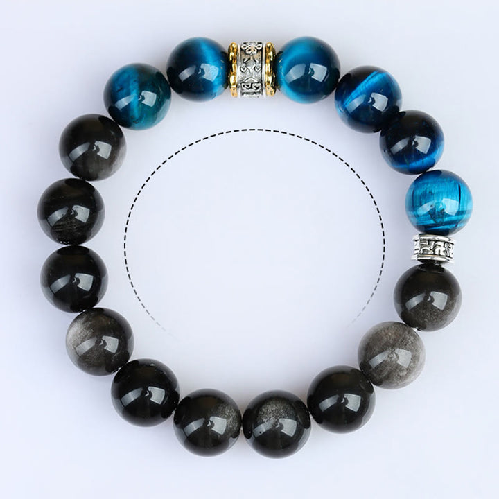 Buddha Stones Blue Tiger Eye Silver Sheen Obsidian Strength Bracelet