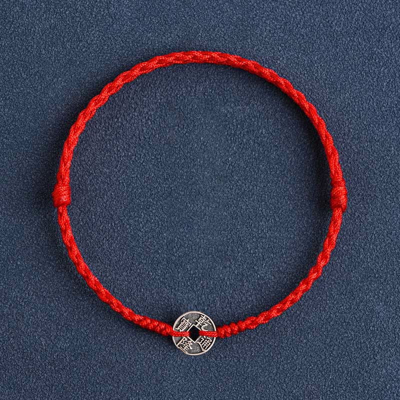 Buddha Stones 925 Sterling Silver Five Emperor Coins Red String Protection Luck Braided Bracelet Anklet - Red String Qianlong Coin - Anklet(Circumference 17-30cm) - image 12