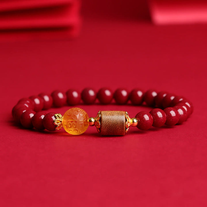 Buddha Stones Cinnabar Amber Agarwood Blessing Bracelet