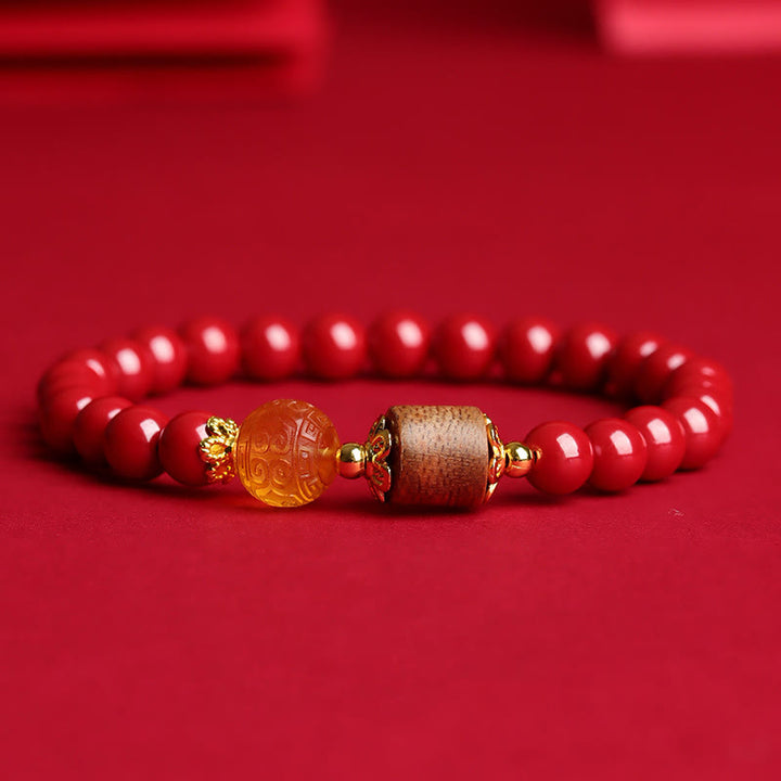 Buddha Stones Cinnabar Amber Agarwood Blessing Bracelet