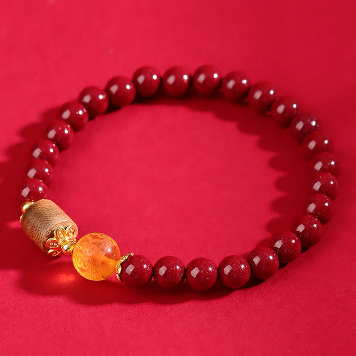 Buddha Stones Cinnabar Amber Agarwood Blessing Bracelet