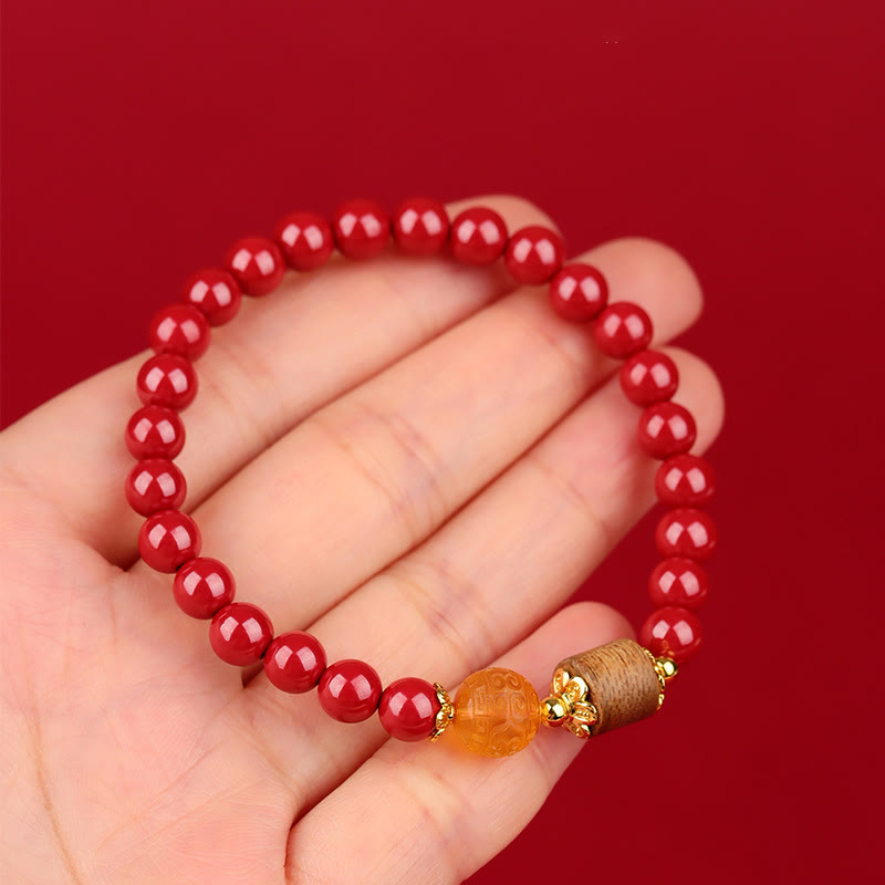 Buddha Stones Cinnabar Amber Agarwood Blessing Bracelet