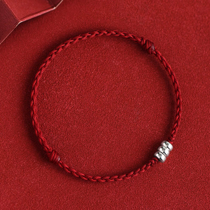 Buddha Stones 925 Sterling Silver Beads Protection Luck Braided Bracelet Anklet - Dark Red Rope - Anklet(Circumference 18-30cm) - image 2