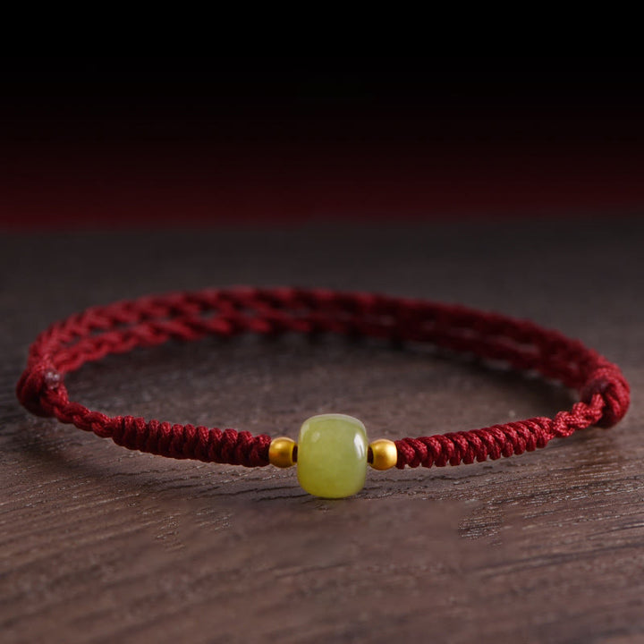 Buddha Stones Natural Hetian Jade 999 Gold Beads Protection Luck Braided Bracelet Anklet - image 0