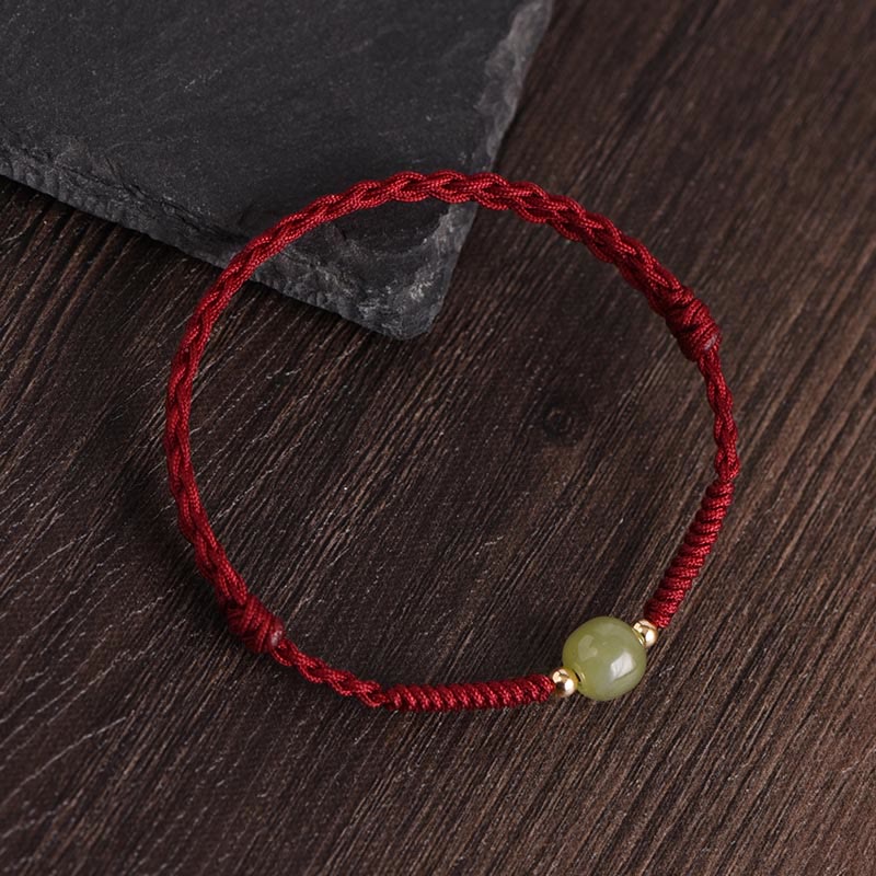 Buddha Stones Natural Hetian Jade 999 Gold Beads Protection Luck Braided Bracelet Anklet