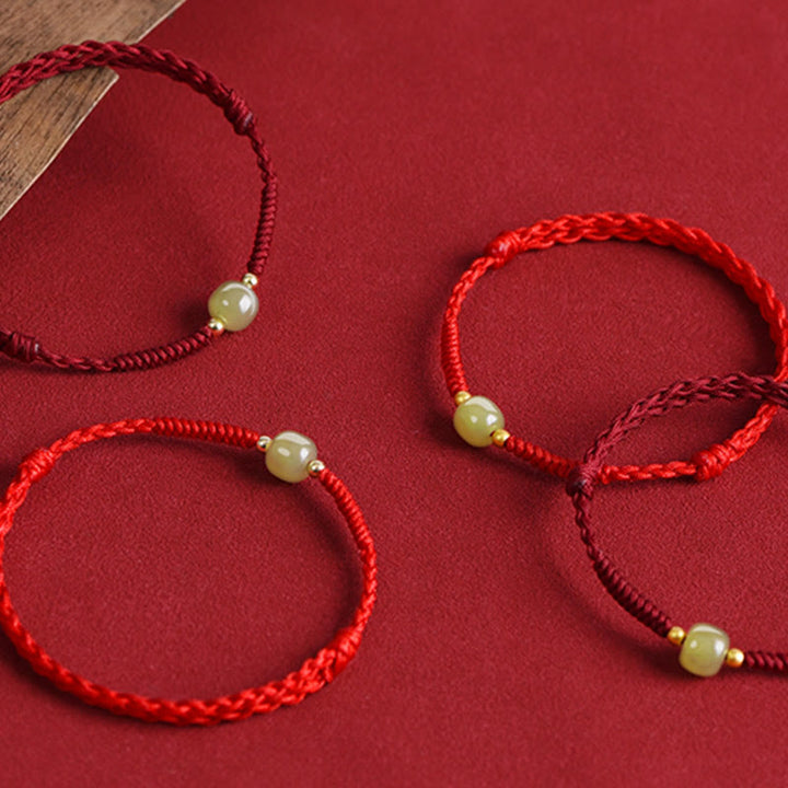 Buddha Stones Natural Hetian Jade 999 Gold Beads Protection Luck Braided Bracelet Anklet