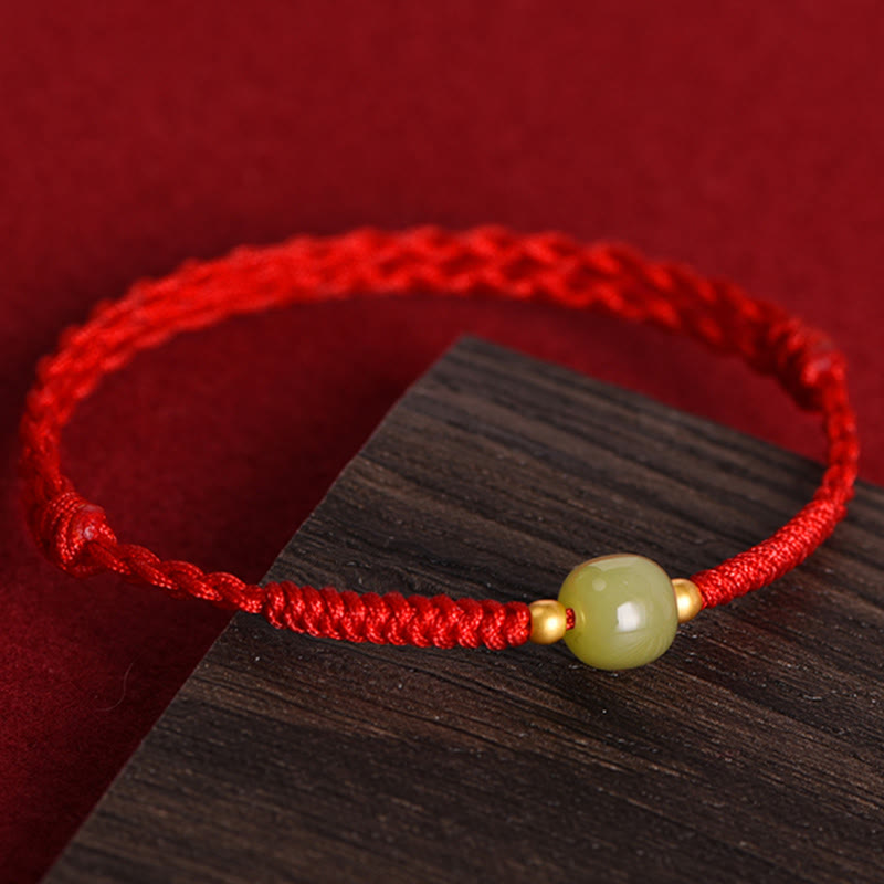 Buddha Stones Natural Hetian Jade 999 Gold Beads Protection Luck Braided Bracelet Anklet - image 18