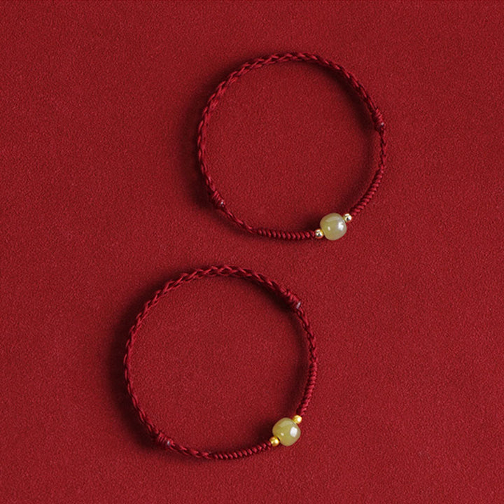Buddha Stones Natural Hetian Jade 999 Gold Beads Protection Luck Braided Bracelet Anklet - image 4