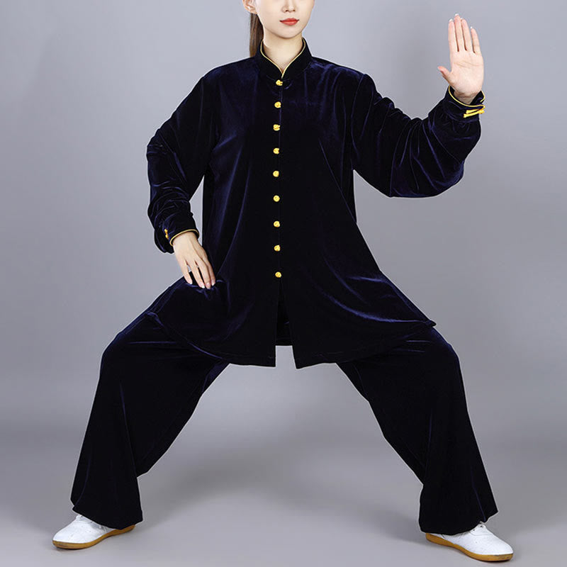 Buddha Stones 2Pcs Fall Winter Tai Chi Meditation Qigong Zen Practice Unisex Velour Plush Clothing Set