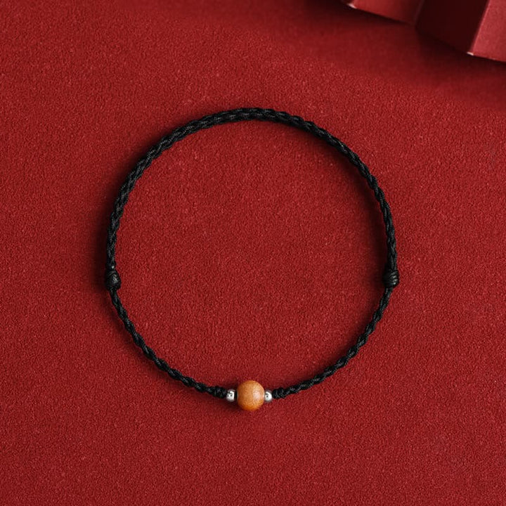 Buddha Stones Natural Peach Wood Bead Luck Braided Bracelet Anklet