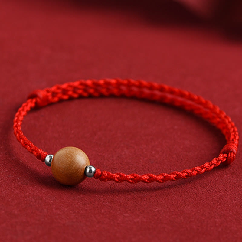 Buddha Stones Natural Peach Wood Bead Luck Braided Bracelet Anklet