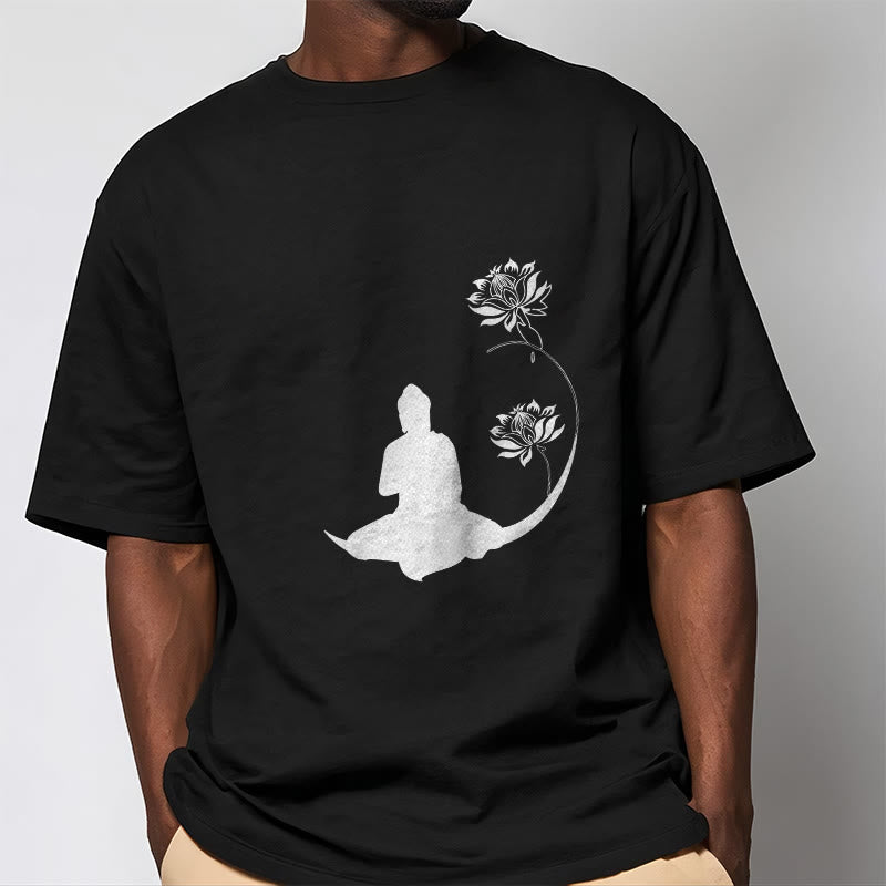 Buddha Stones Buddha Sitting With Lotus Flowers Pattern Pattern Tee T-shirt