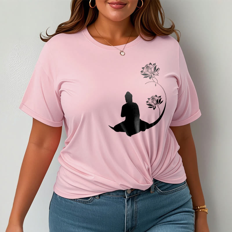 Buddha Stones Buddha Sitting With Lotus Flowers Pattern Pattern Tee T-shirt