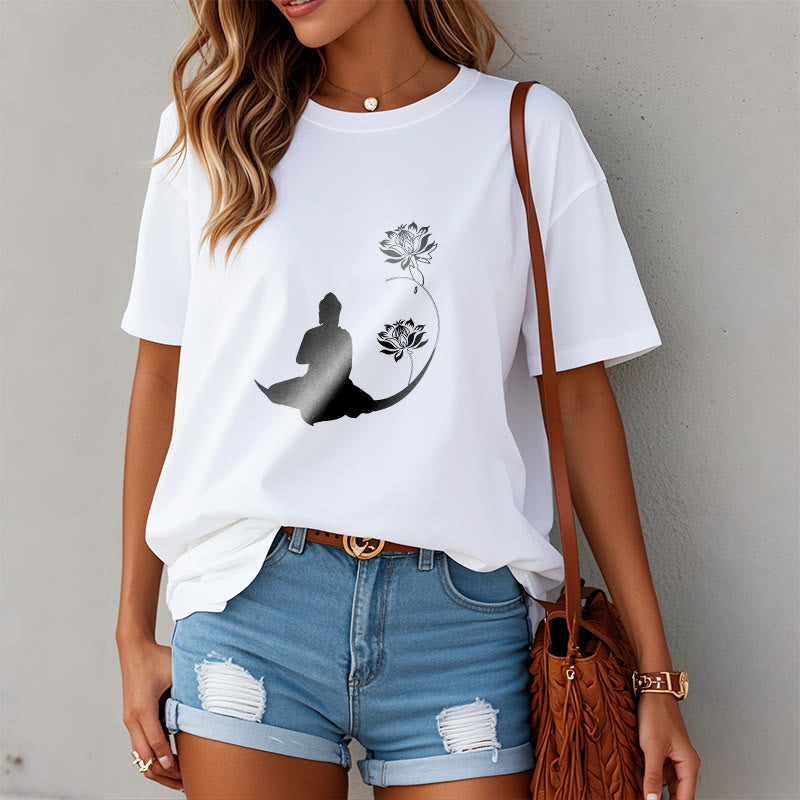 Buddha Stones Buddha Sitting With Lotus Flowers Pattern Pattern Tee T-shirt - image 8