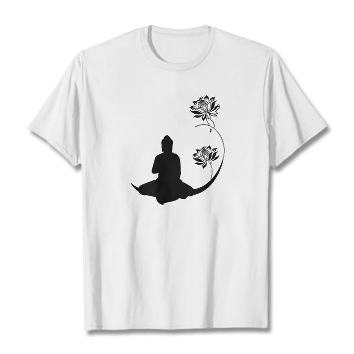 Buddha Stones Buddha Sitting With Lotus Flowers Pattern Pattern Tee T-shirt