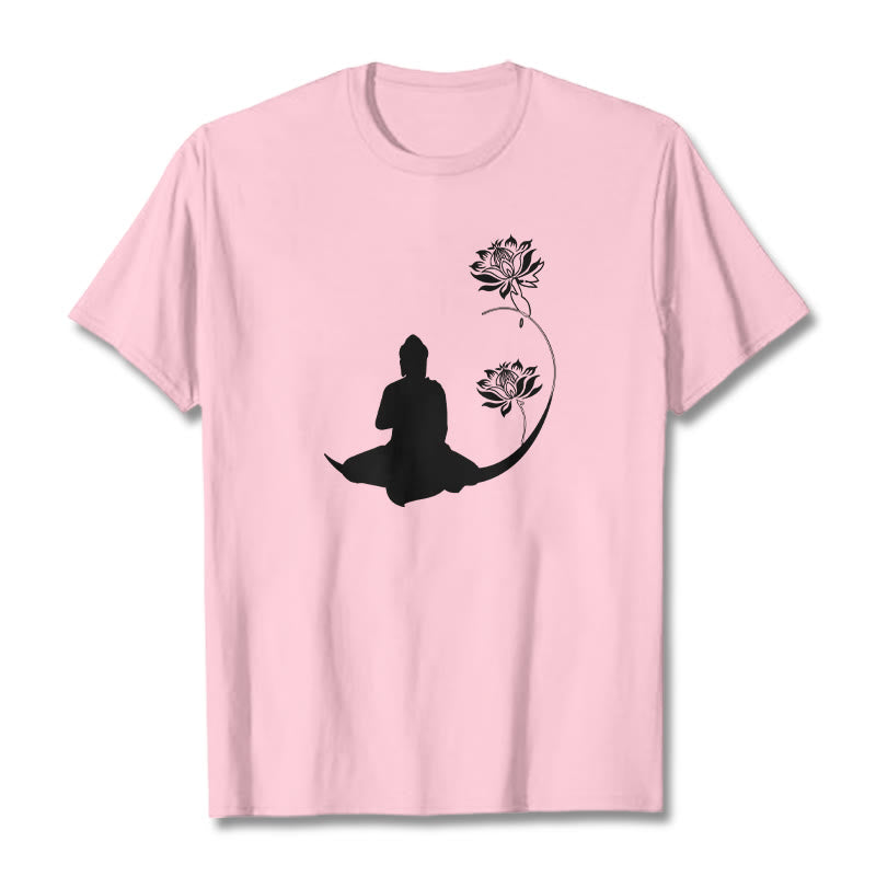 Buddha Stones Buddha Sitting With Lotus Flowers Pattern Pattern Tee T-shirt