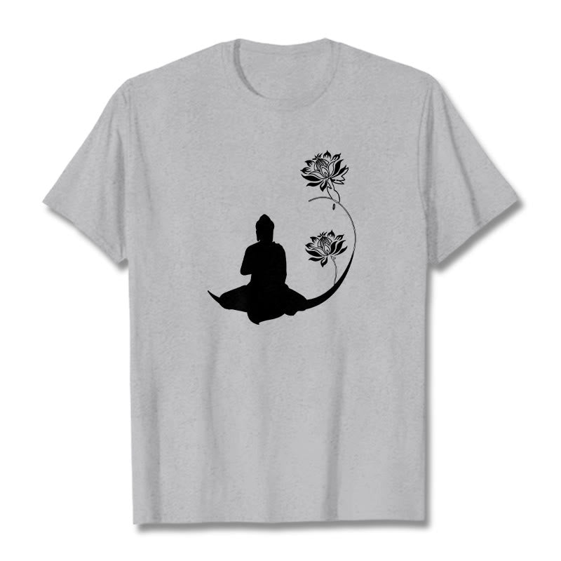 Buddha Stones Buddha Sitting With Lotus Flowers Pattern Pattern Tee T-shirt - LightGrey - 2XL - image 20
