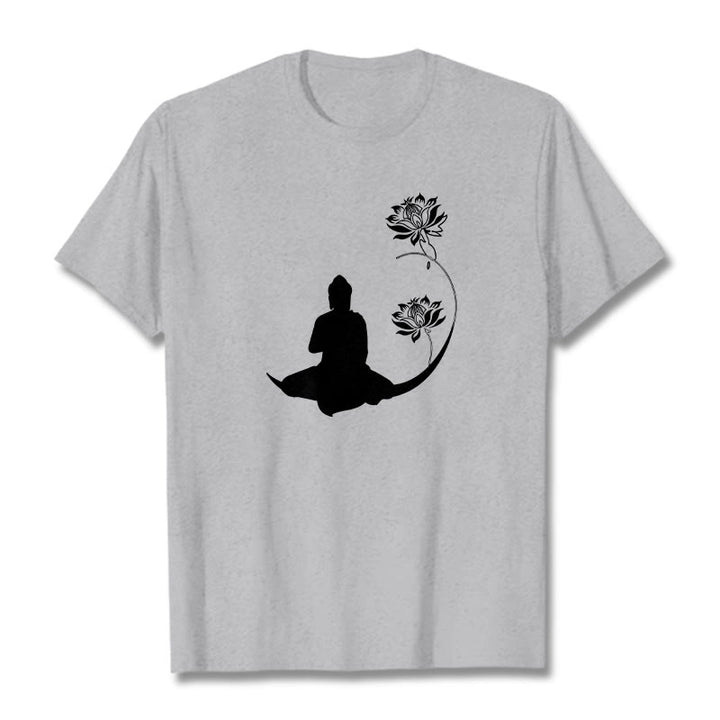 Buddha Stones Buddha Sitting With Lotus Flowers Pattern Pattern Tee T-shirt - LightGrey - 2XL - image 20