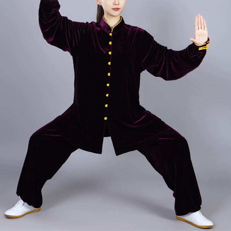 Buddha Stones 2Pcs Fall Winter Tai Chi Meditation Qigong Zen Practice Unisex Velour Plush Clothing Set - image 17