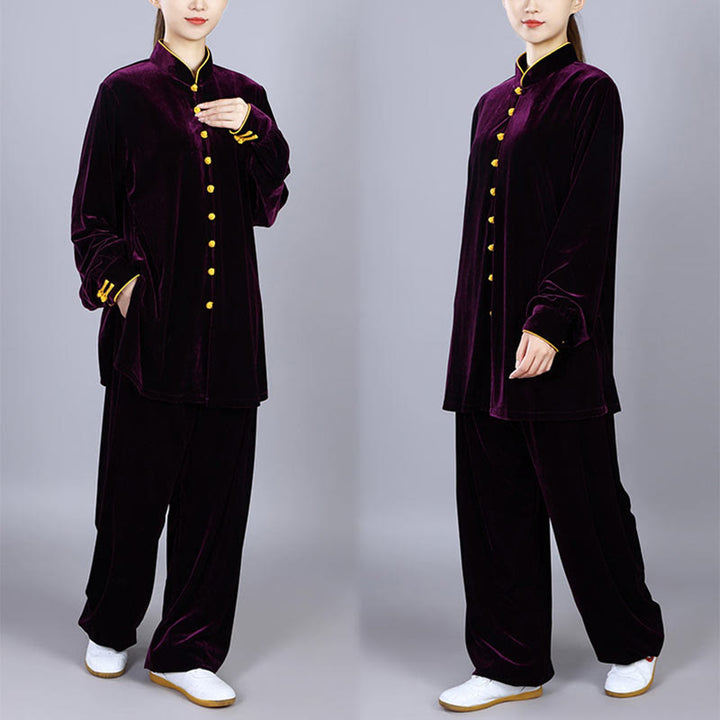 Buddha Stones 2Pcs Fall Winter Tai Chi Meditation Qigong Zen Practice Unisex Velour Plush Clothing Set - image 18