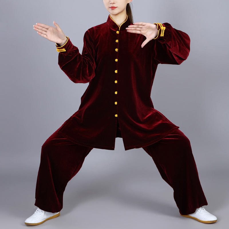 Buddha Stones 2Pcs Fall Winter Tai Chi Meditation Qigong Zen Practice Unisex Velour Plush Clothing Set - image 8