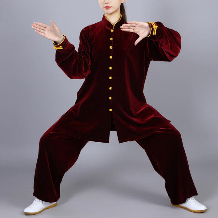 Buddha Stones 2Pcs Fall Winter Tai Chi Meditation Qigong Zen Practice Unisex Velour Plush Clothing Set - image 8