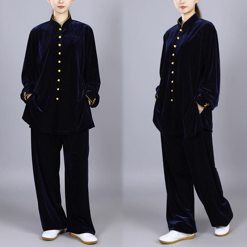 Buddha Stones 2Pcs Fall Winter Tai Chi Meditation Qigong Zen Practice Unisex Velour Plush Clothing Set - image 15