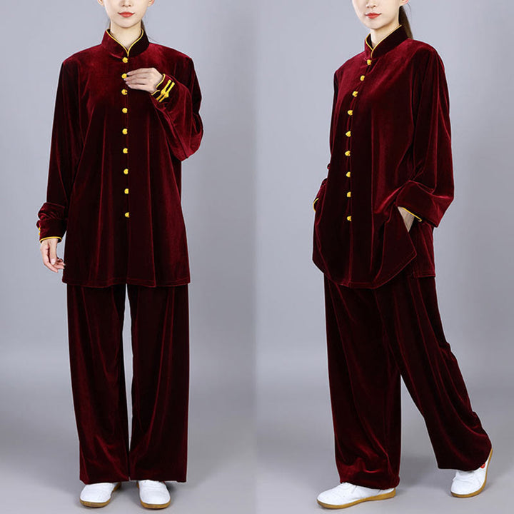 Buddha Stones 2Pcs Fall Winter Tai Chi Meditation Qigong Zen Practice Unisex Velour Plush Clothing Set - image 9