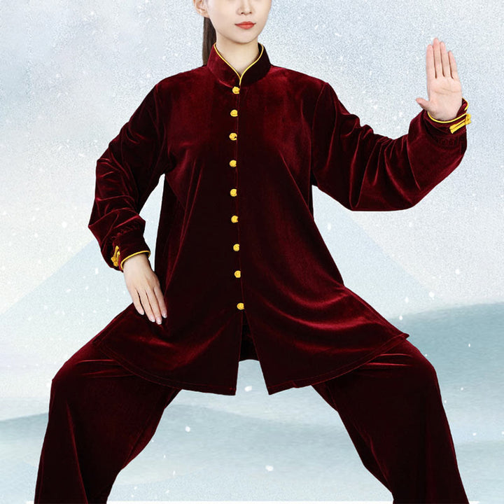 Buddha Stones 2Pcs Fall Winter Tai Chi Meditation Qigong Zen Practice Unisex Velour Plush Clothing Set - image 11