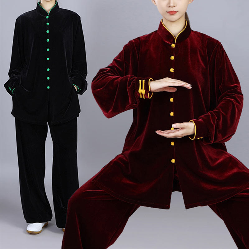 Buddha Stones 2Pcs Fall Winter Tai Chi Meditation Qigong Zen Practice Unisex Velour Plush Clothing Set - image 20