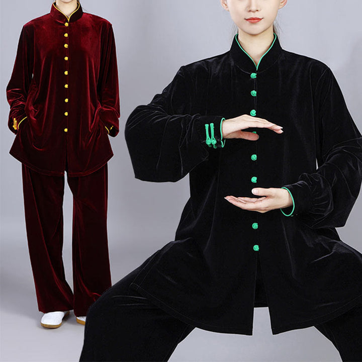 Buddha Stones 2Pcs Fall Winter Tai Chi Meditation Qigong Zen Practice Unisex Velour Plush Clothing Set - image 19