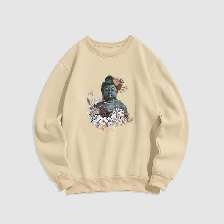 Buddha Stones Colorful Flowers Surrounding Buddha Fleece Lined Sweatshirt