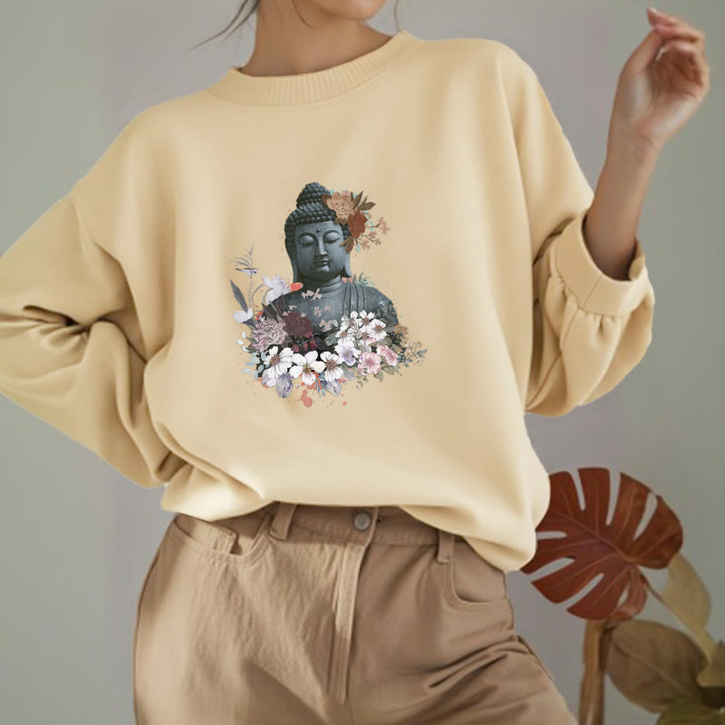 Buddha Stones Colorful Flowers Surrounding Buddha Fleece Lined Sweatshirt