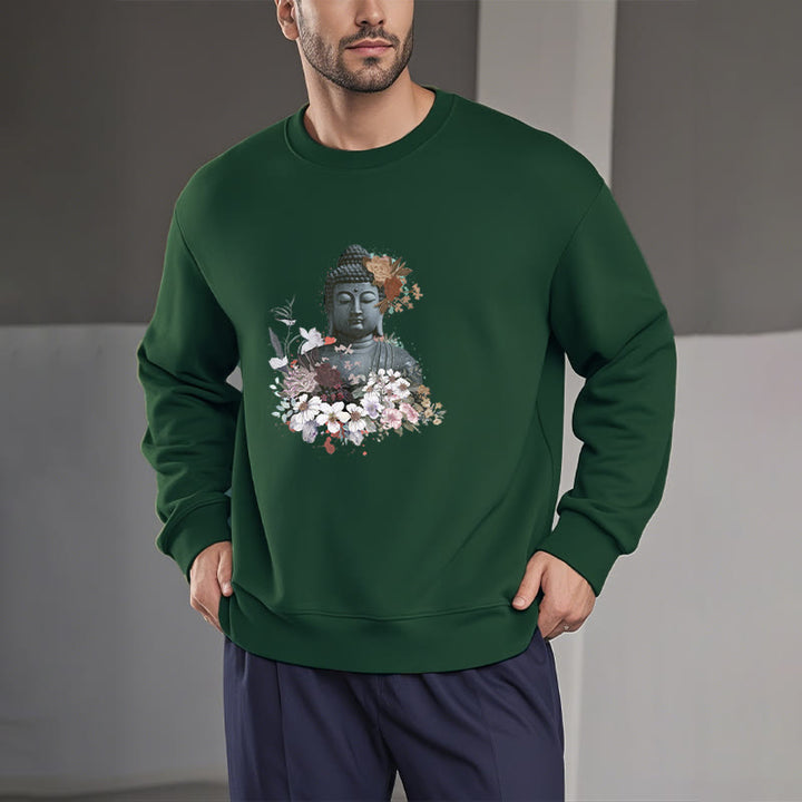 Buddha Stones Colorful Flowers Surrounding Buddha Fleece Lined Sweatshirt