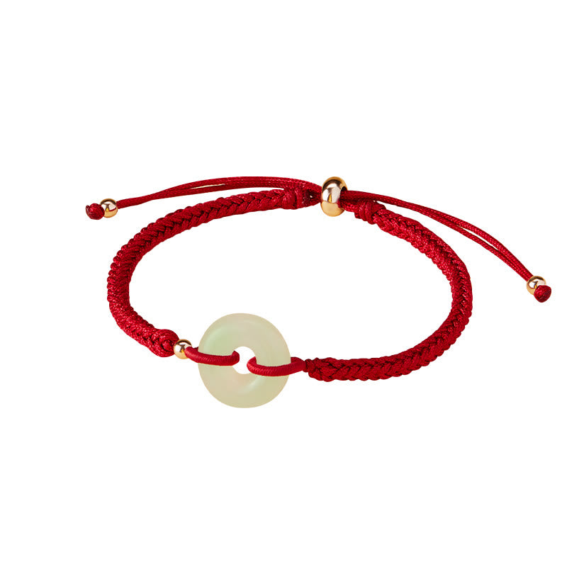 Buddha Stones Natural Hetian Jade Peace Buckle Fu Character Protection Luck Braided Bracelet