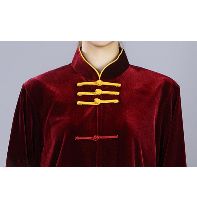 Buddha Stones 2Pcs Fall Winter Tai Chi Qigong Practice Unisex Frog-Button Meditation Velour Clothing Set - image 8