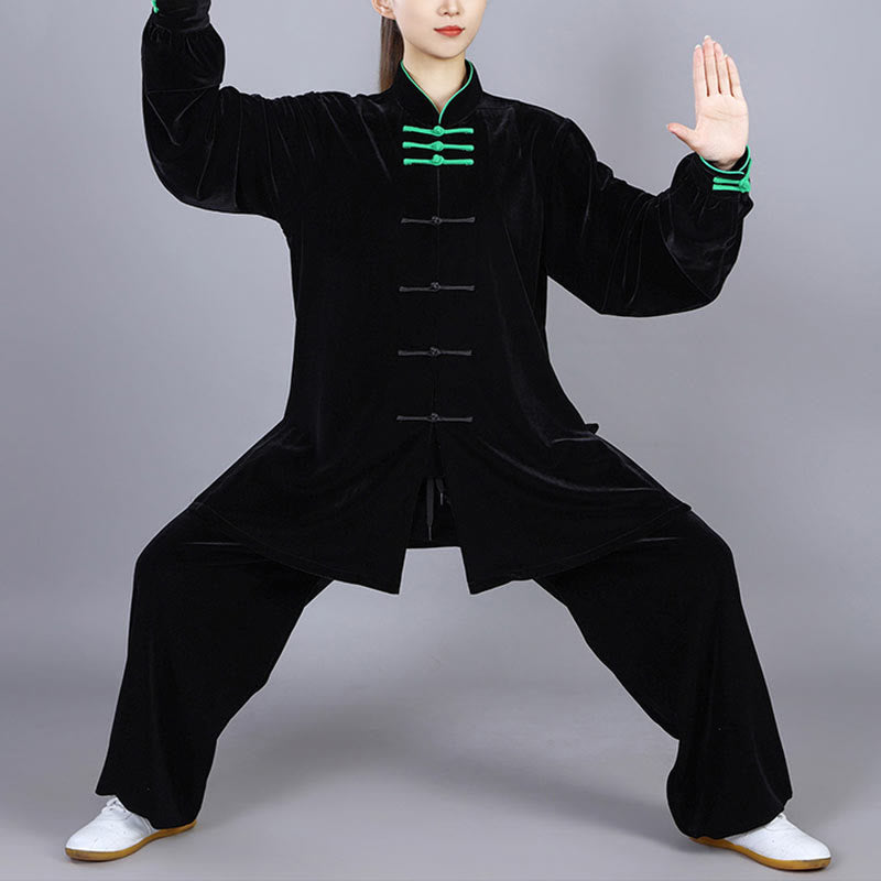 Buddha Stones 2Pcs Fall Winter Tai Chi Qigong Practice Unisex Frog-Button Meditation Velour Clothing Set - image 18