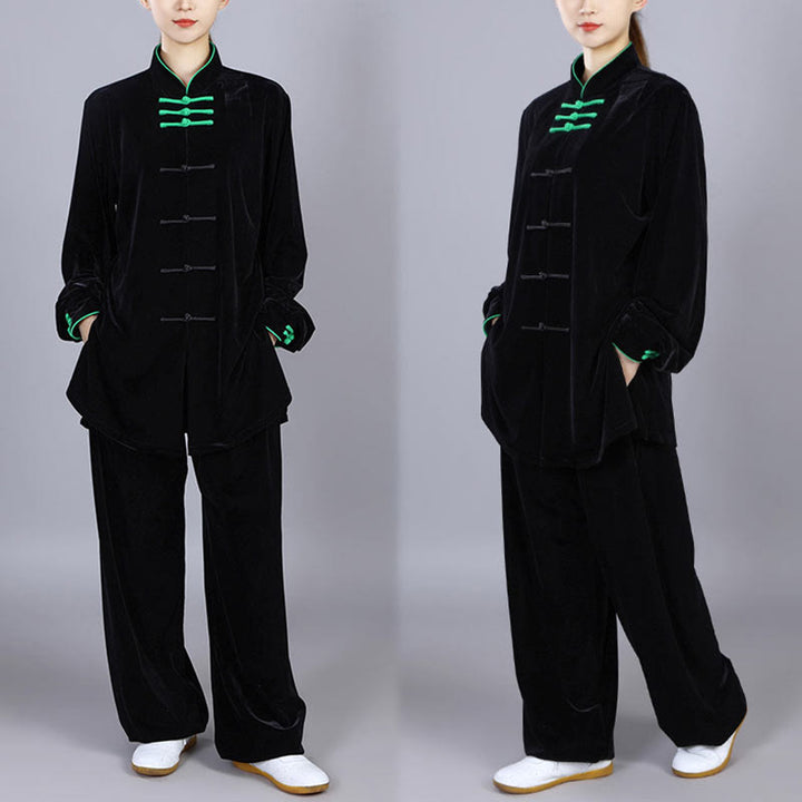 Buddha Stones 2Pcs Fall Winter Tai Chi Qigong Practice Unisex Frog-Button Meditation Velour Clothing Set - image 19