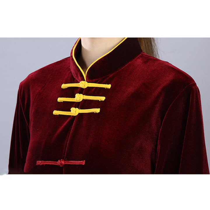 Buddha Stones 2Pcs Fall Winter Tai Chi Qigong Practice Unisex Frog-Button Meditation Velour Clothing Set - image 9