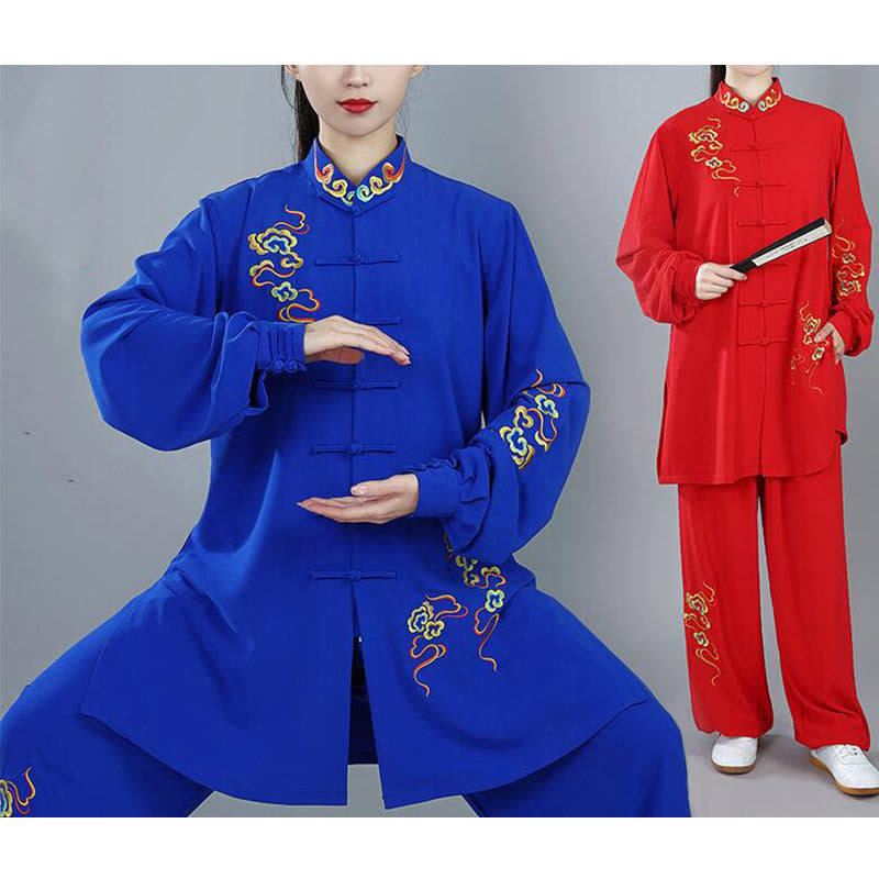 Buddha Stones 2Pcs Fall Colorful Auspicious Clouds Tai Chi Meditation Qigong Zen Practice Unisex Cotton Clothing Set