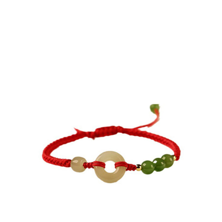 Buddha Stones Natural Hetian Jade Peace Buckle Red String Protection Luck Bracelet