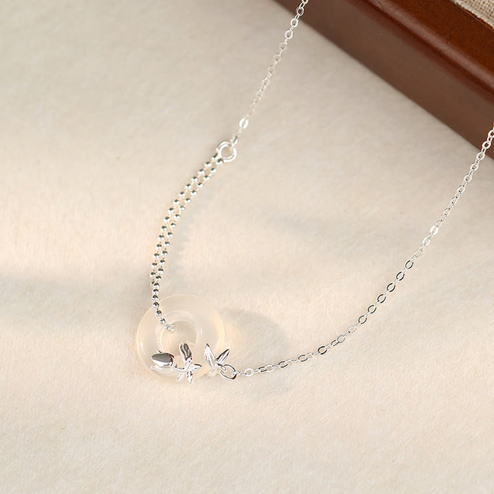 Buddha Stones 925 Sterling Silver Tulip Chalcedony Peace Buckle Fortune Necklace Pendant - image 2