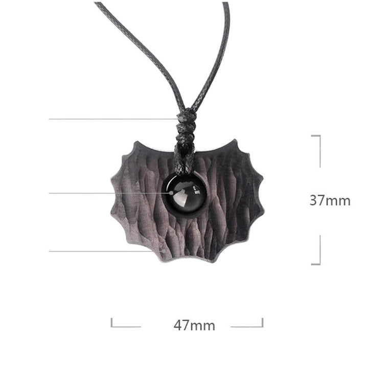 Buddha Stones Ebony Wood Obsidian Irregular Shape Peace Calm Necklace Pendant