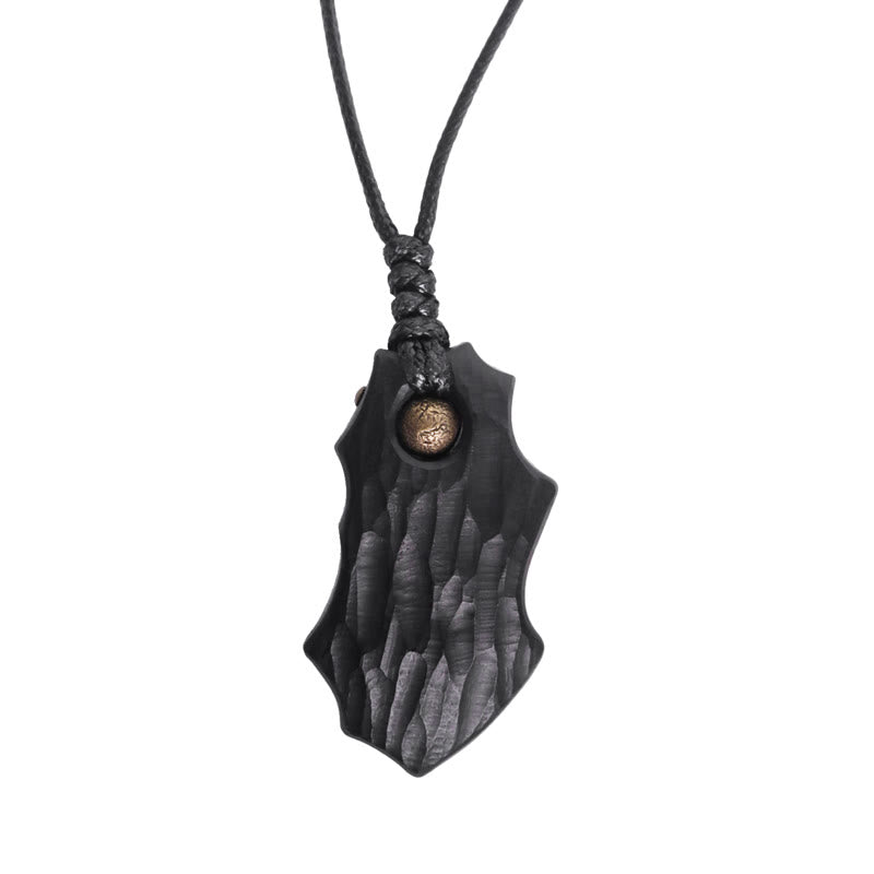 Buddha Stones Ebony Wood Irregular Shape Copper Bead Peace Calm Necklace Pendant