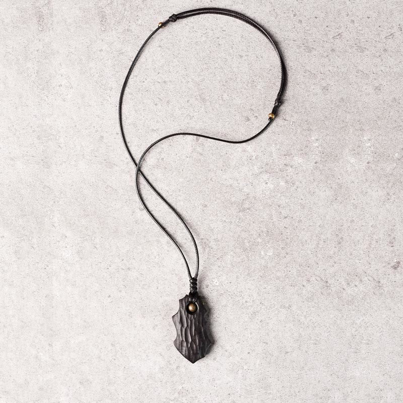 Buddha Stones Ebony Wood Irregular Shape Copper Bead Peace Calm Necklace Pendant