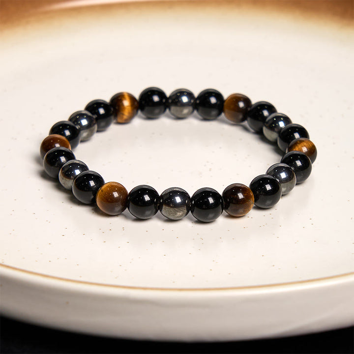 Buddha Stones Natural Tiger's Eye Obsidian Hematite Positive Powerful Bracelet