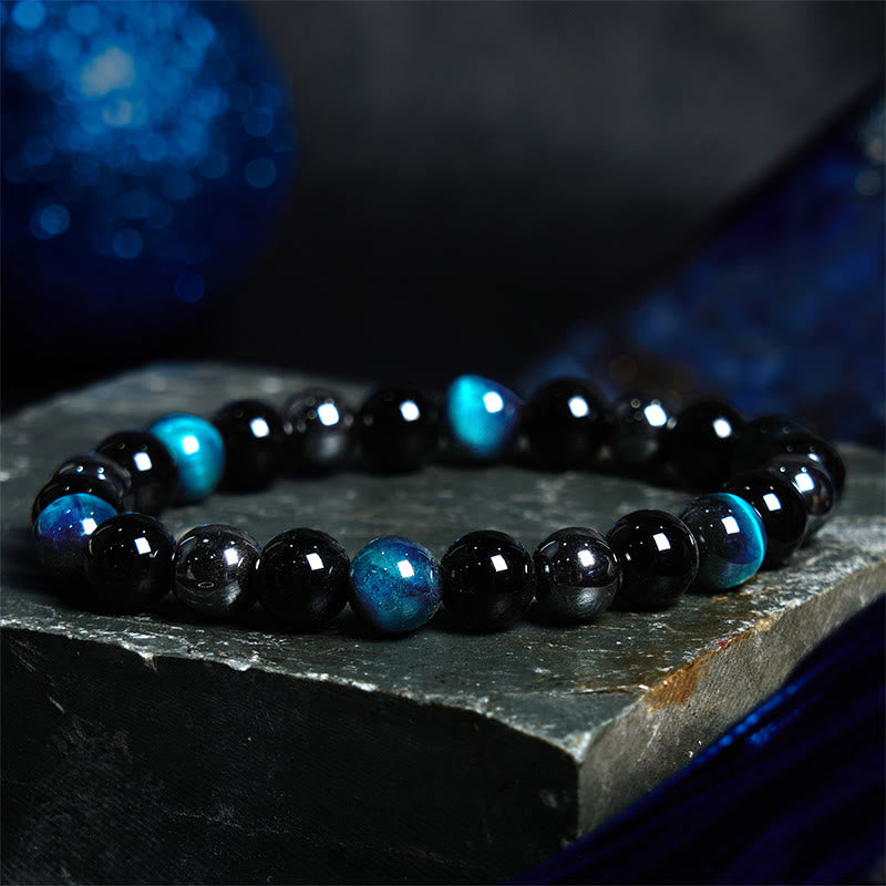 Buddha Stones Natural Tiger's Eye Obsidian Hematite Positive Powerful Bracelet