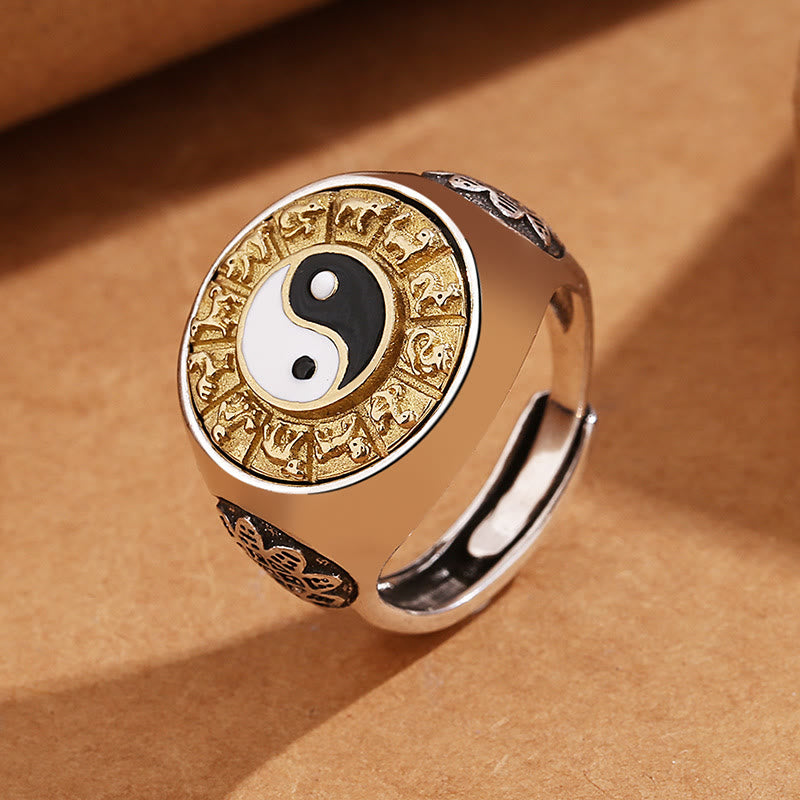 Buddha Stones Yin Yang Chinese Zodiac Copper Wealth Adjustable Ring