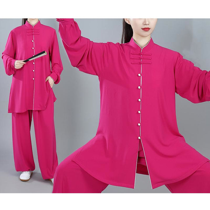 Buddha Stones 2Pcs Fall Solid Color Frog-Button Tai Chi Meditation Qigong Zen Practice Unisex Cotton Clothing Set